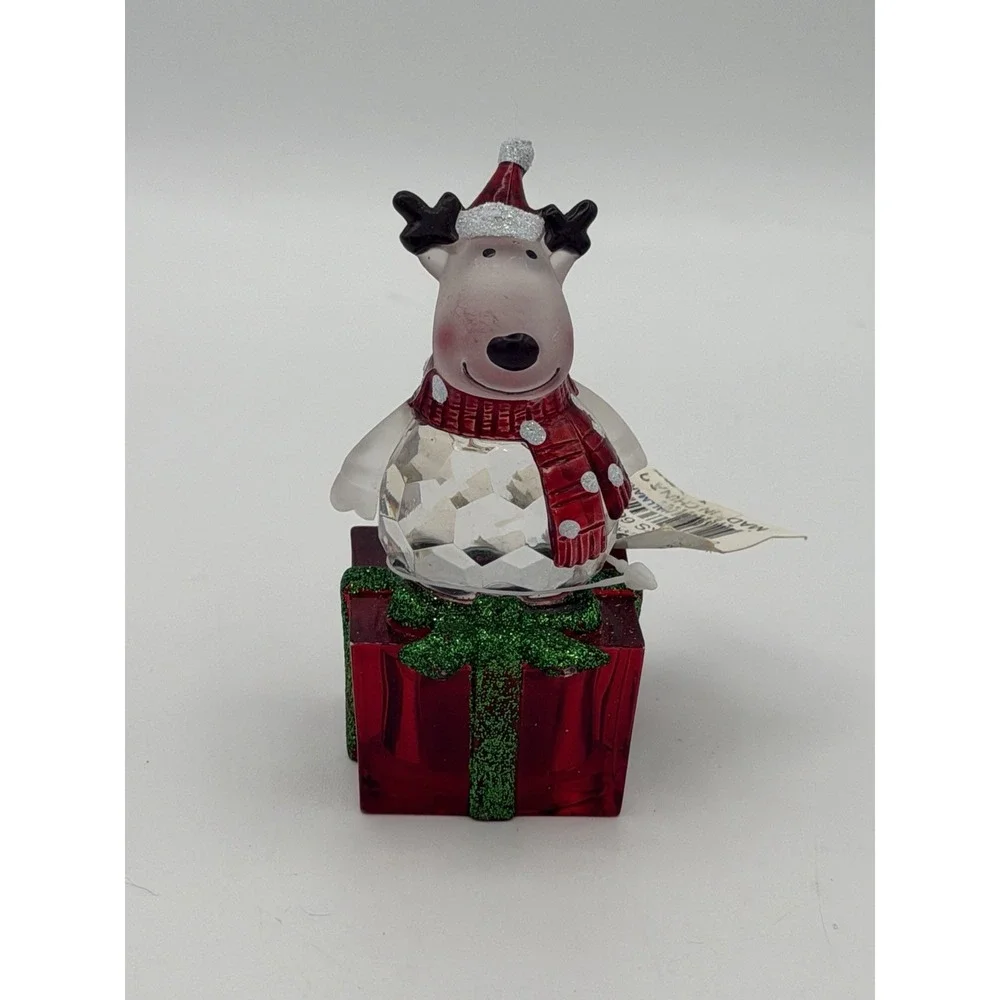 Crystal Acrylic Christmas Reindeer Ornament Red Gift Box Tree Holiday Decor